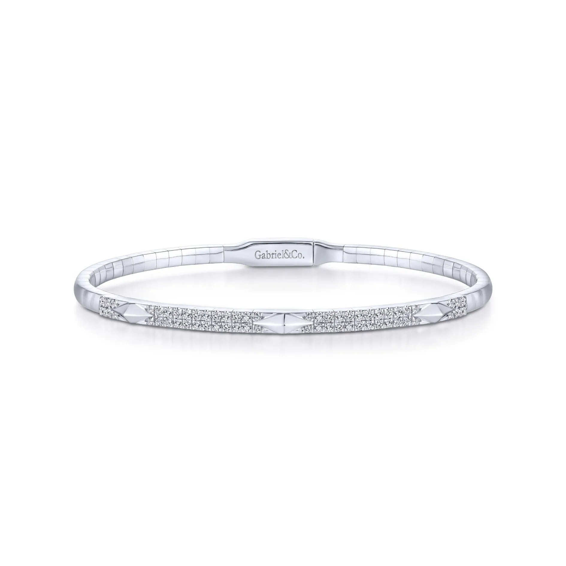 14K White Gold Diamond Pyramid Accent Bangle