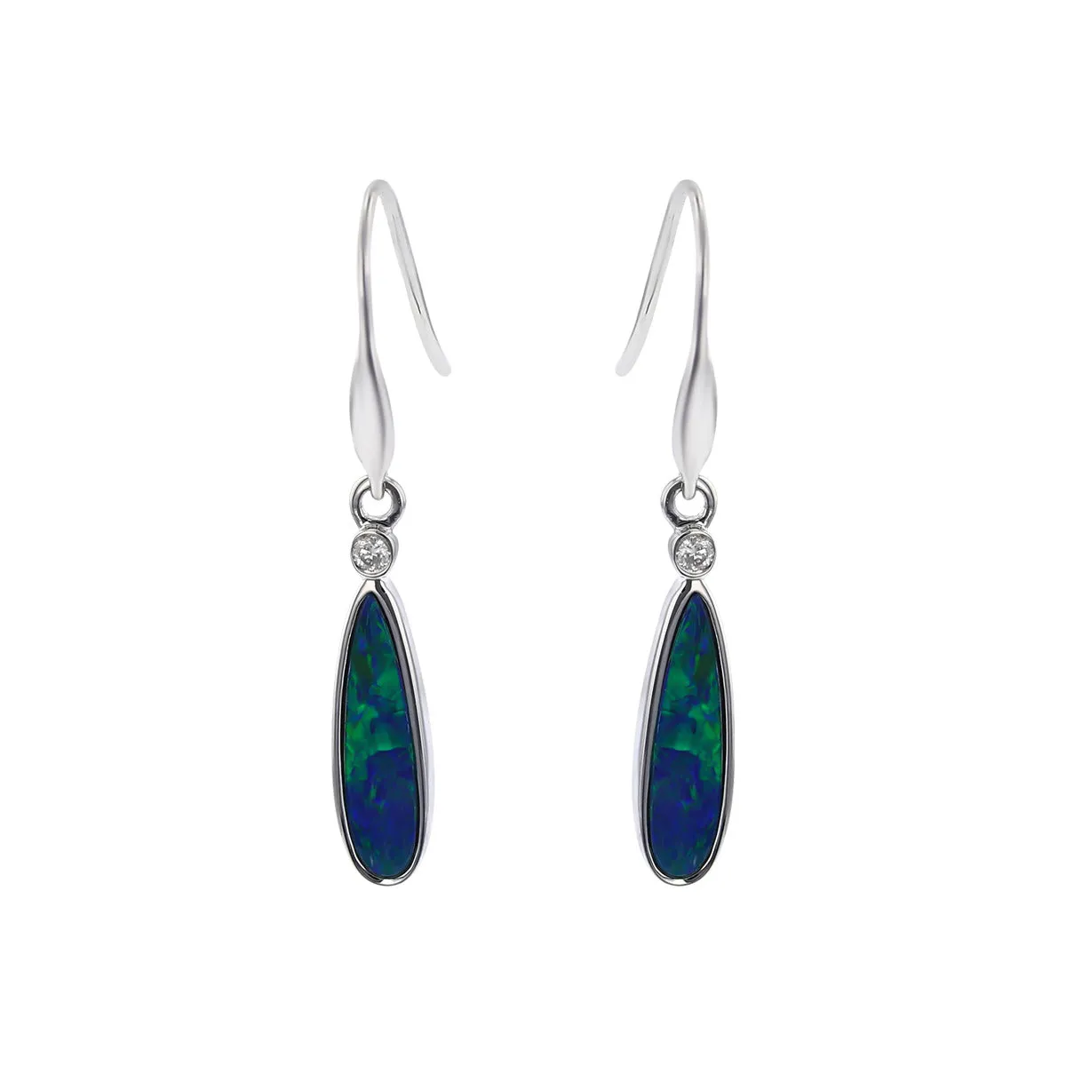 14K White Gold Opal and Diamond Drop Earrings