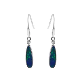 14K White Gold Opal and Diamond Drop Earrings