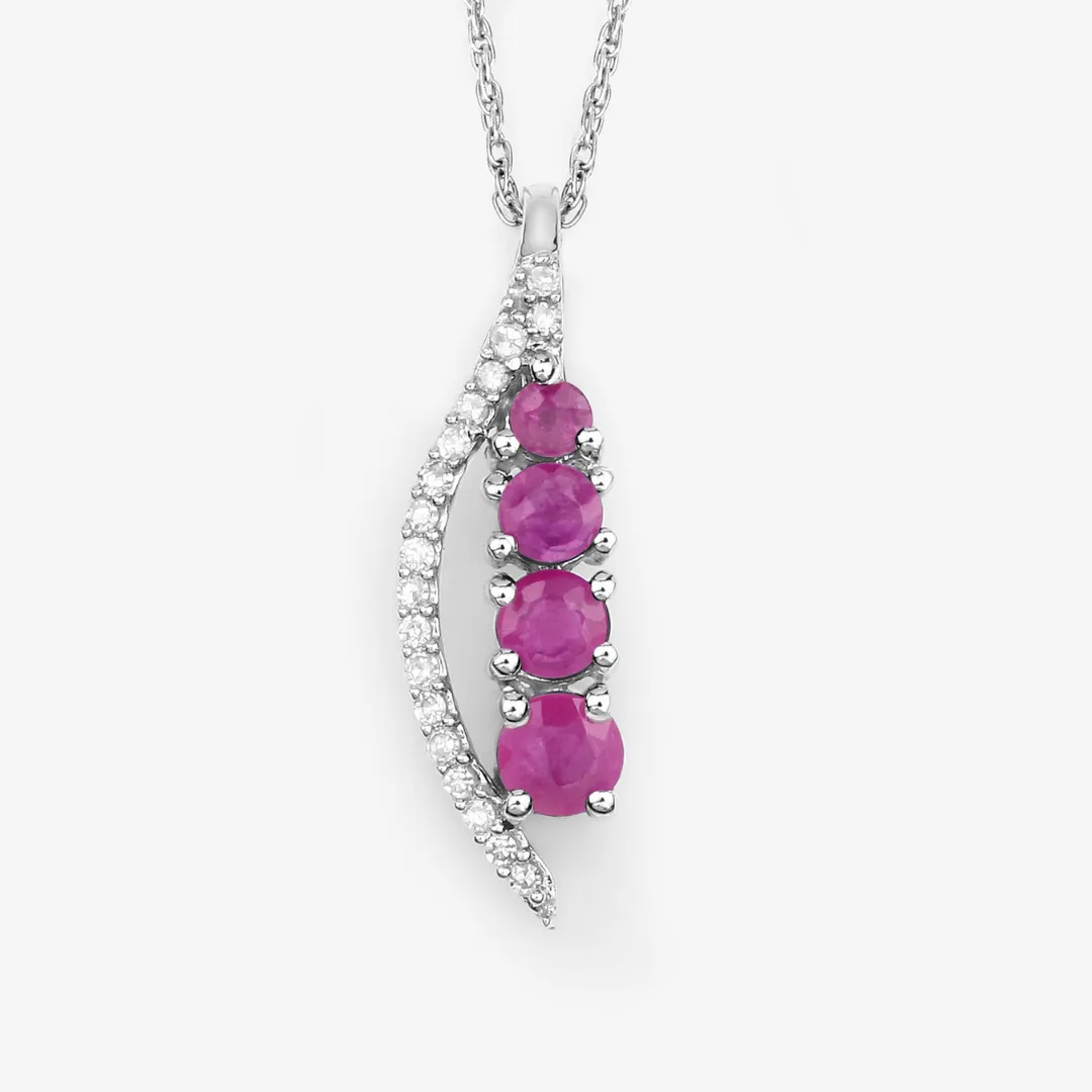 14K White Gold Ruby Diamond Necklace