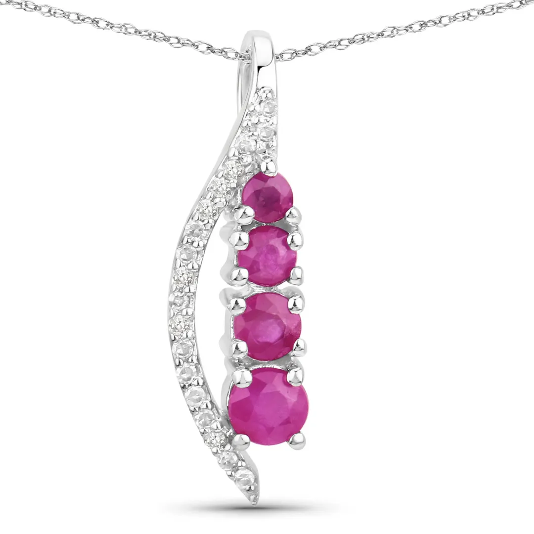 14K White Gold Ruby Diamond Necklace