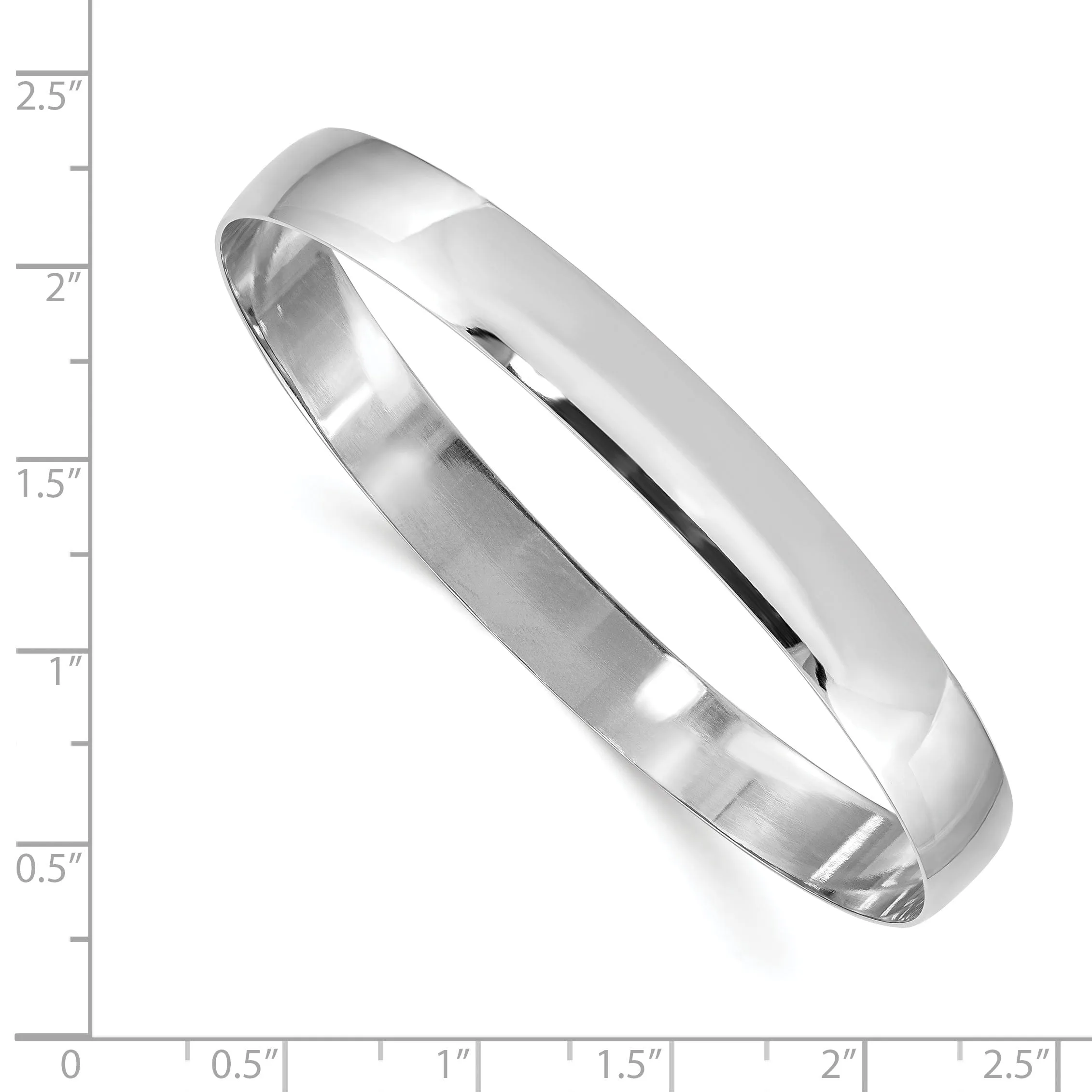 14k White Gold Solid Half-Round Slip-On Bangle