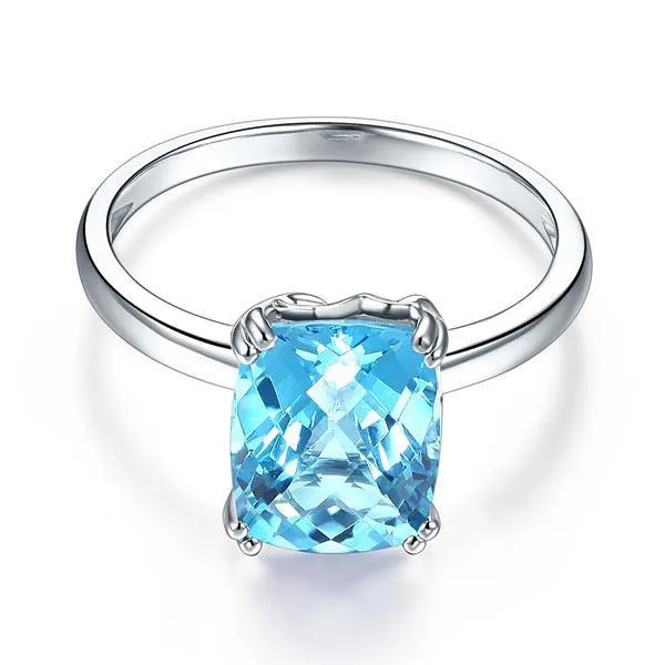 14K White Gold Wedding Promise Anniversary Engagement Ring Swiss Blue Topaz MKR7093