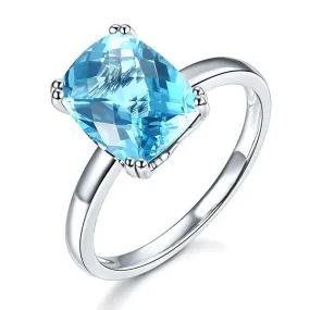 14K White Gold Wedding Promise Anniversary Engagement Ring Swiss Blue Topaz MKR7093