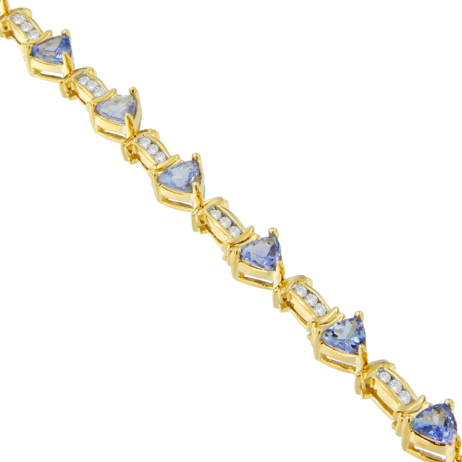 14K Yellow Gold 4x3 Trillion Cut Purple Tanzanite and Diamond Link Bracelet