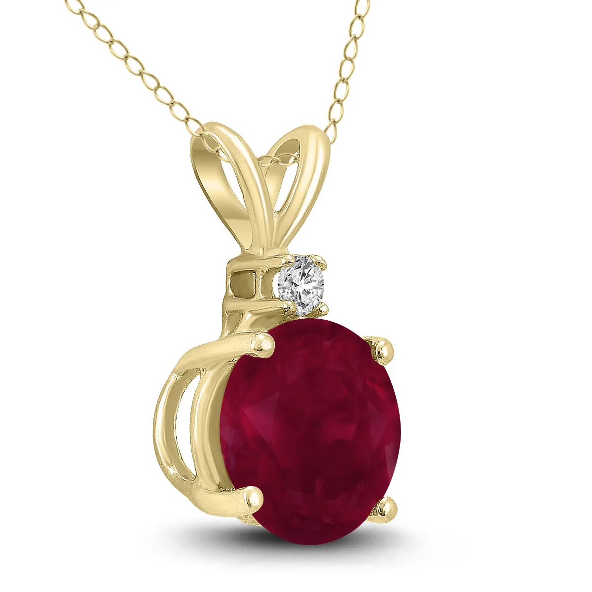 14K Yellow Gold 5Mm Round Ruby And Diamond Pendant