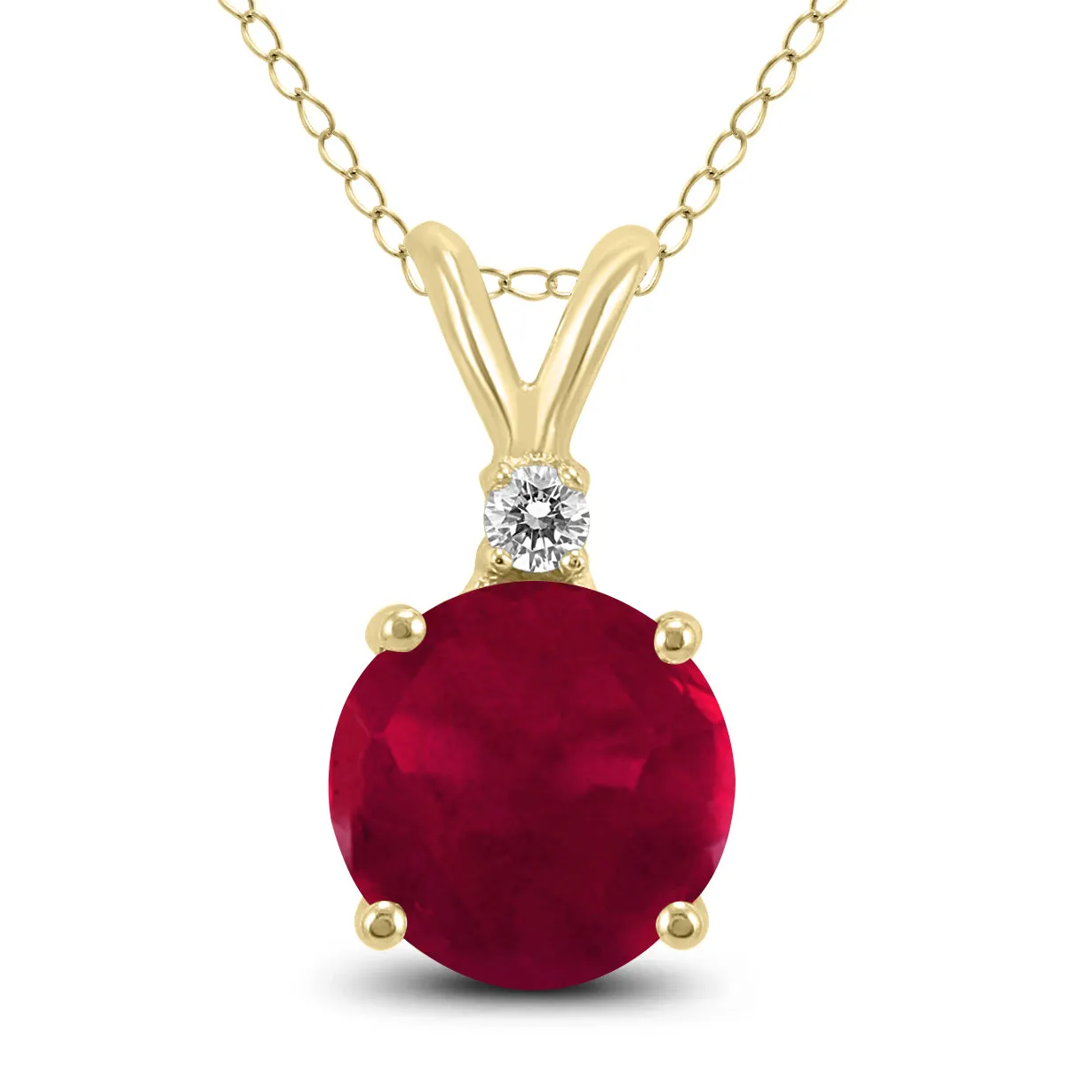 14K Yellow Gold 5Mm Round Ruby And Diamond Pendant