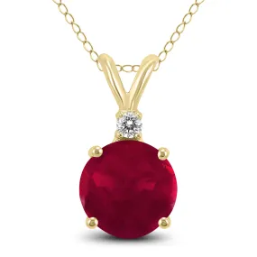 14K Yellow Gold 5Mm Round Ruby And Diamond Pendant