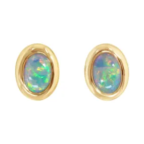 14K Yellow Gold Australian Opal Stud Earrings