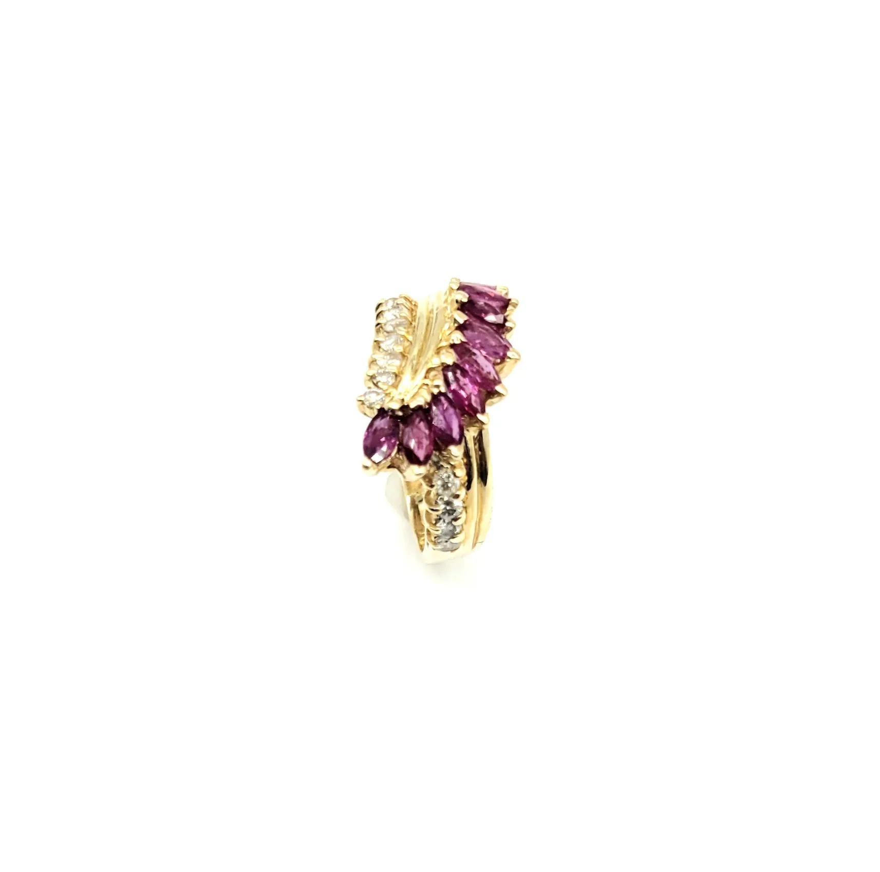 14k Yellow Gold Diamond and Ruby Marquis Carhedrial Bypass Ring