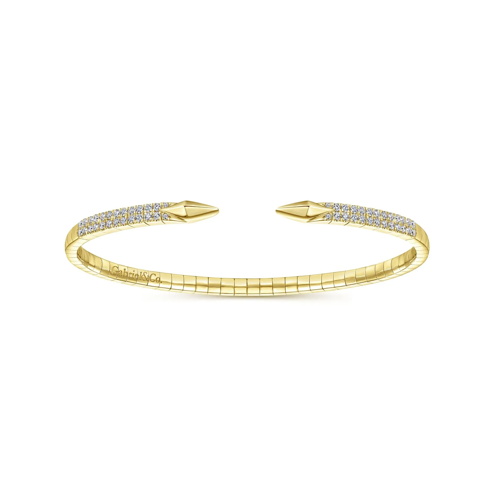 14K Yellow Gold Diamond Arrow-Shaped Open Cuff Bangle Bracelet