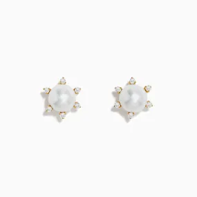 14K Yellow Gold Fresh Water Pearl and Diamond Earrings