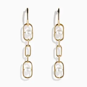 14K Yellow Gold Fresh Water Pearl Chain Link Earrings