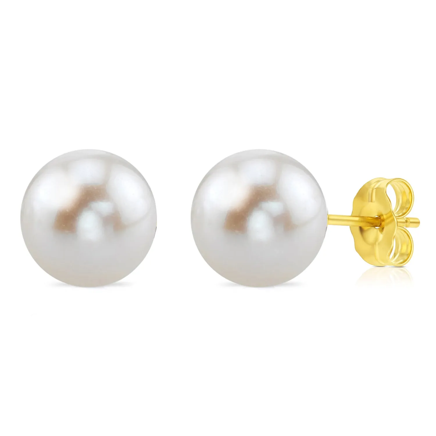 14K Yellow Gold Freshwater Pearl Stud Earrings, With Pushbacks