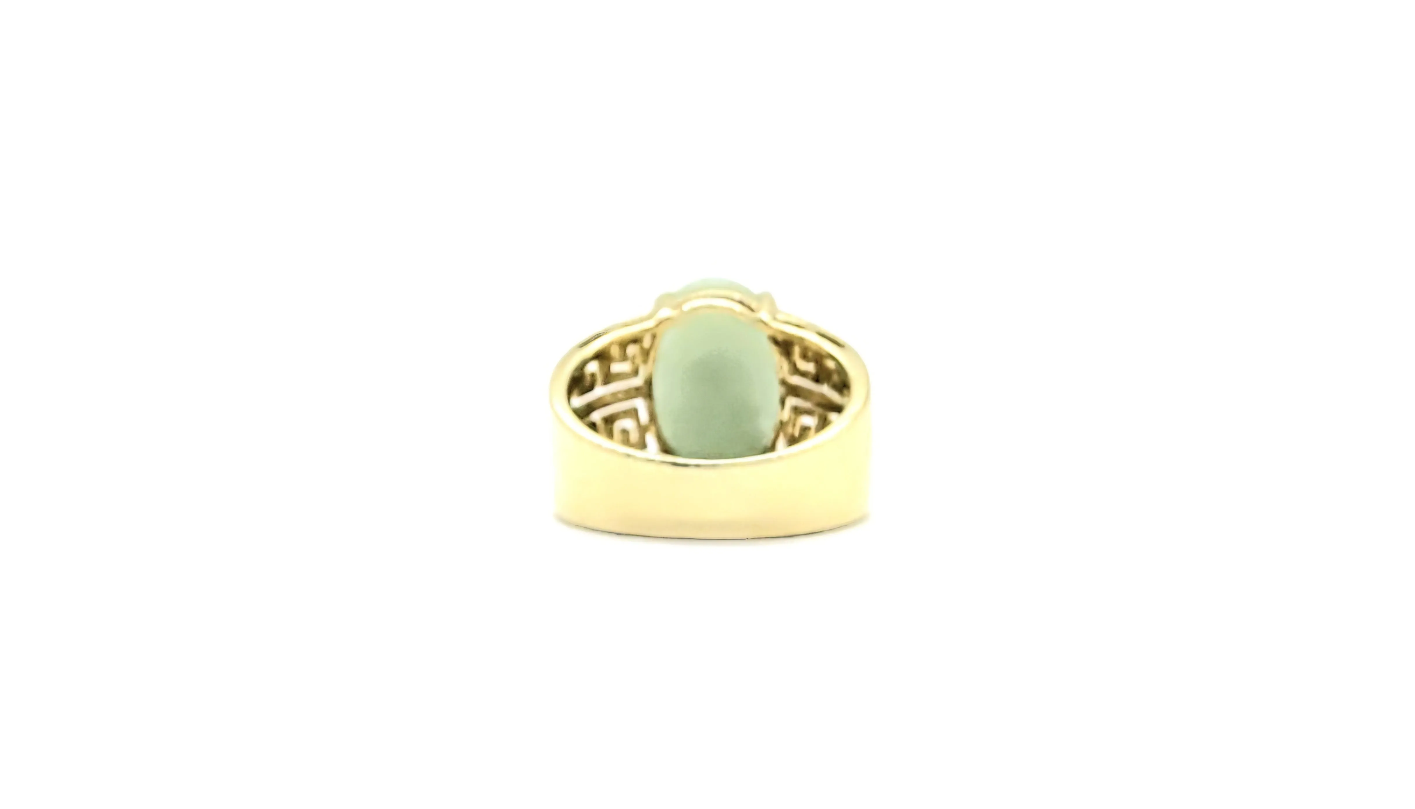 14k Yellow Gold - Green Jade Oval Greek Key Ring