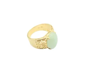 14k Yellow Gold - Green Jade Oval Greek Key Ring