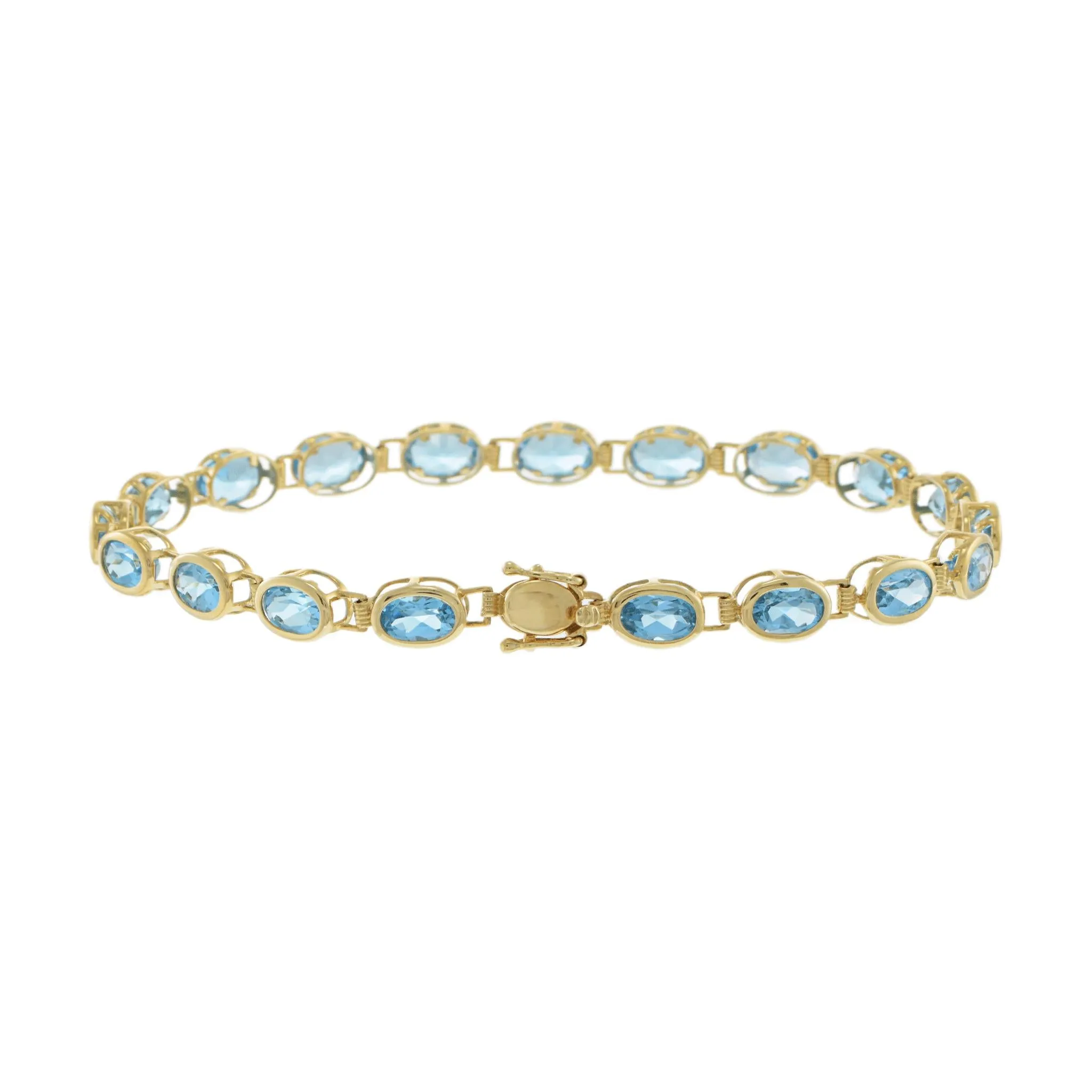 14KT Yellow Gold Bezel Set Oval Blue Topaz Bracelet