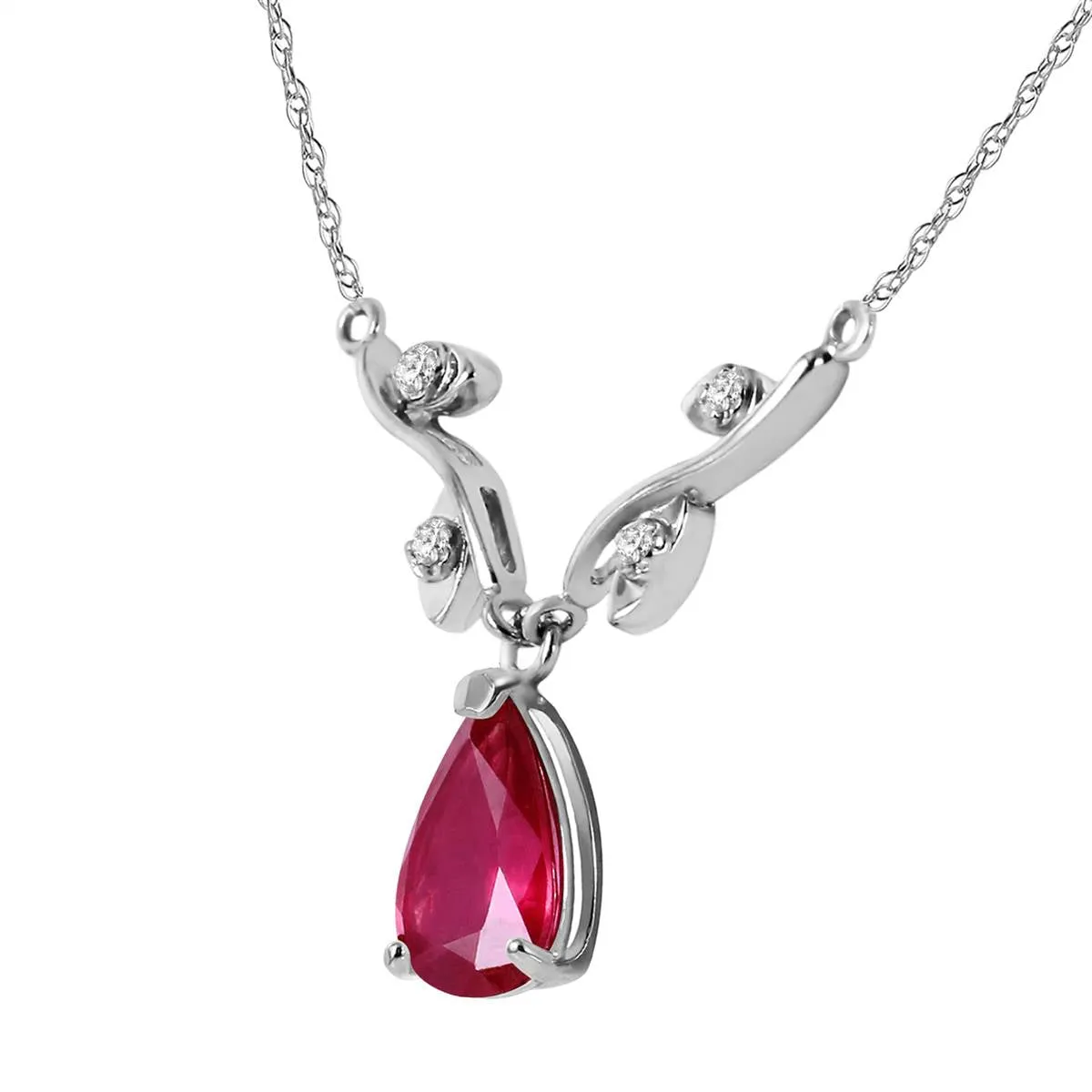 1.52 Carat 14K Solid White Gold Rosebud Ruby Diamond Necklace