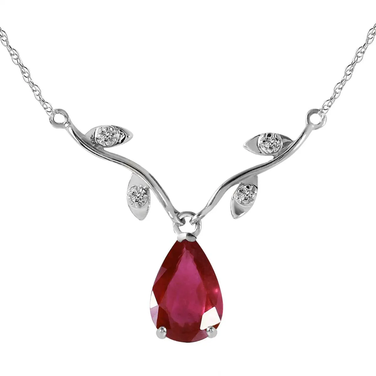 1.52 Carat 14K Solid White Gold Rosebud Ruby Diamond Necklace