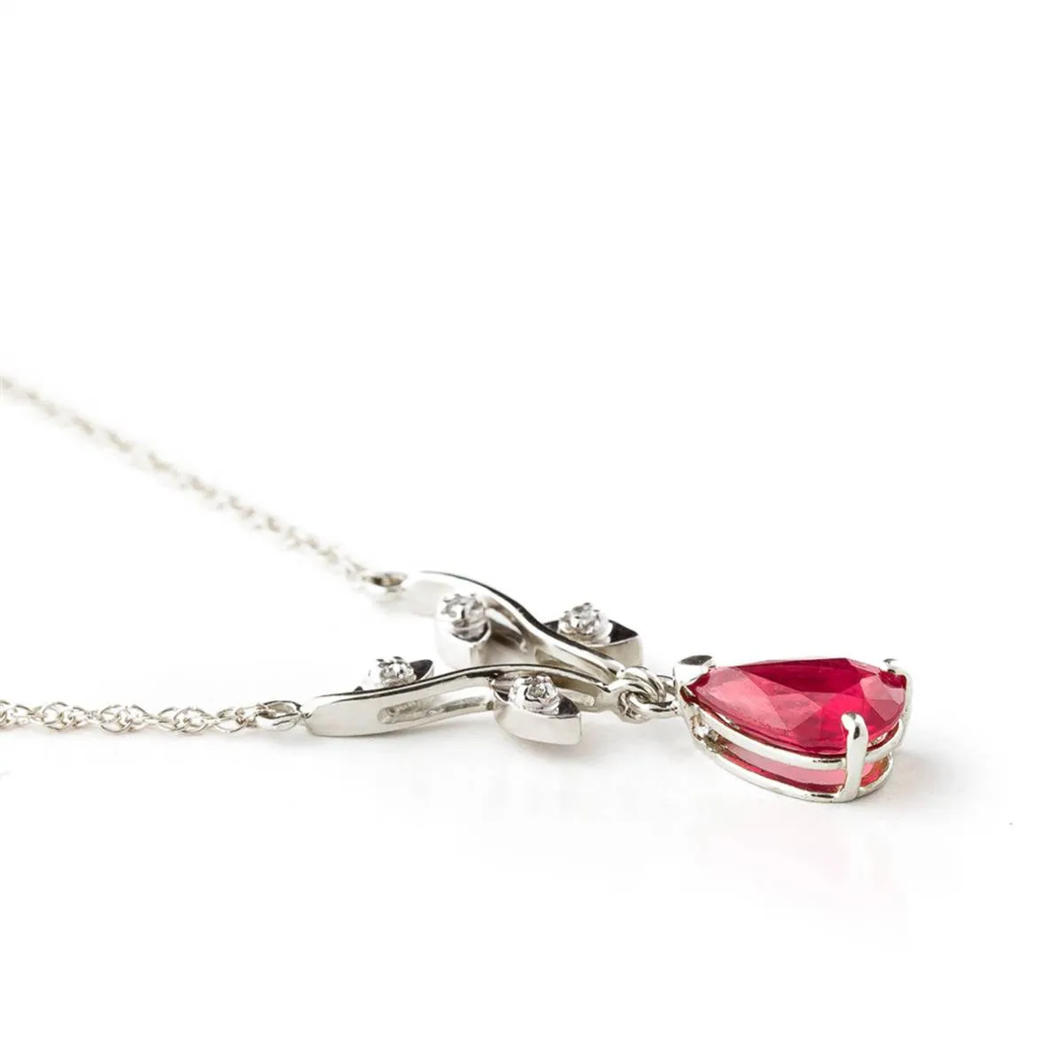 1.52 Carat 14K Solid White Gold Rosebud Ruby Diamond Necklace