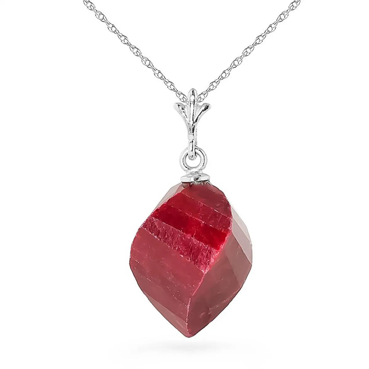 15.25 Carat 14K Solid White Gold Necklace Twisted Briolette Ruby