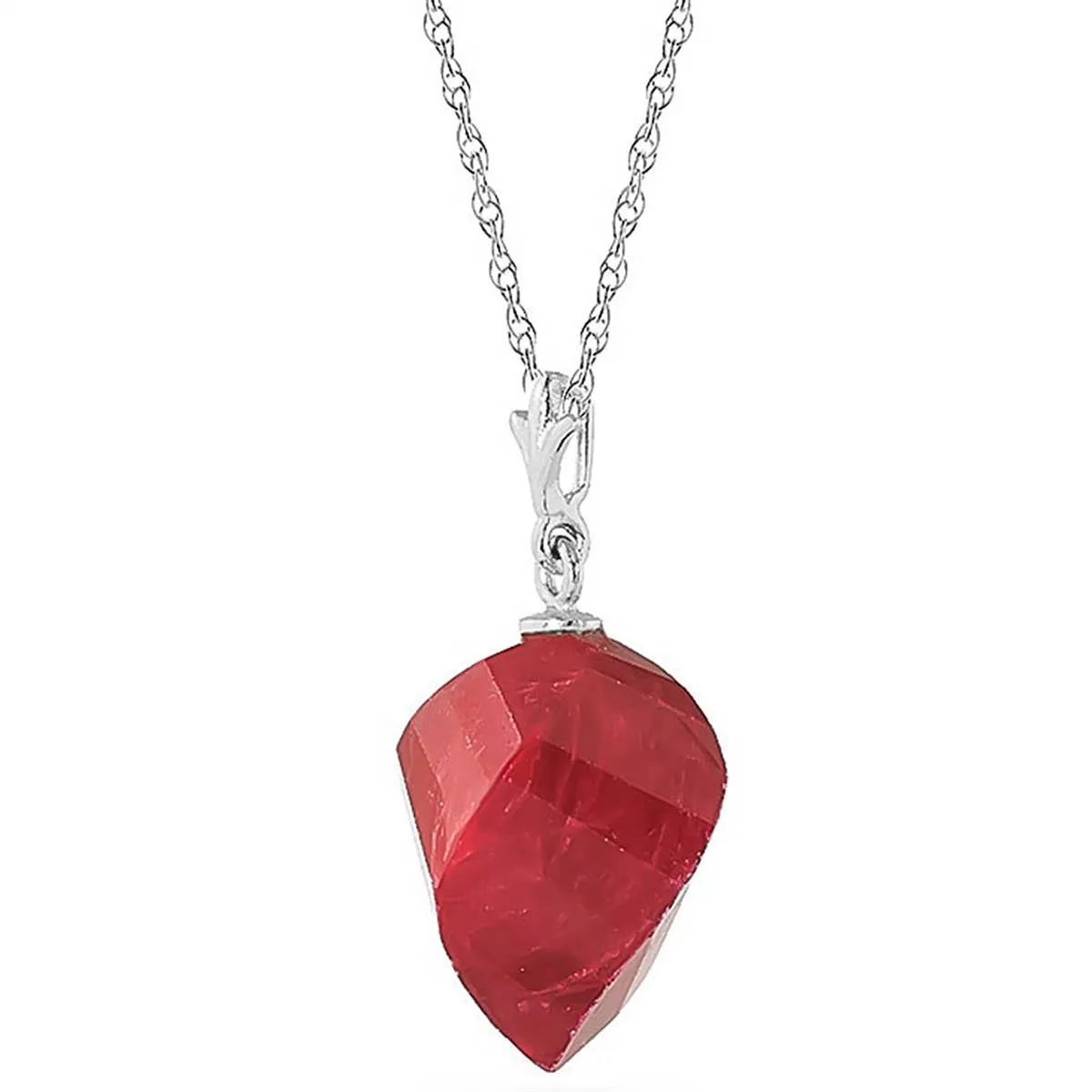 15.25 Carat 14K Solid White Gold Necklace Twisted Briolette Ruby