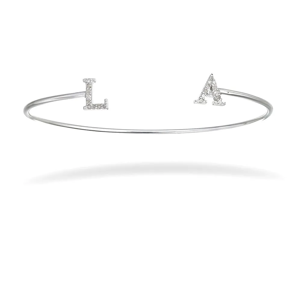 1/8 cttw Diamond Bangle Bracelet .925 Sterling Silver With Rhodium Los Angeles