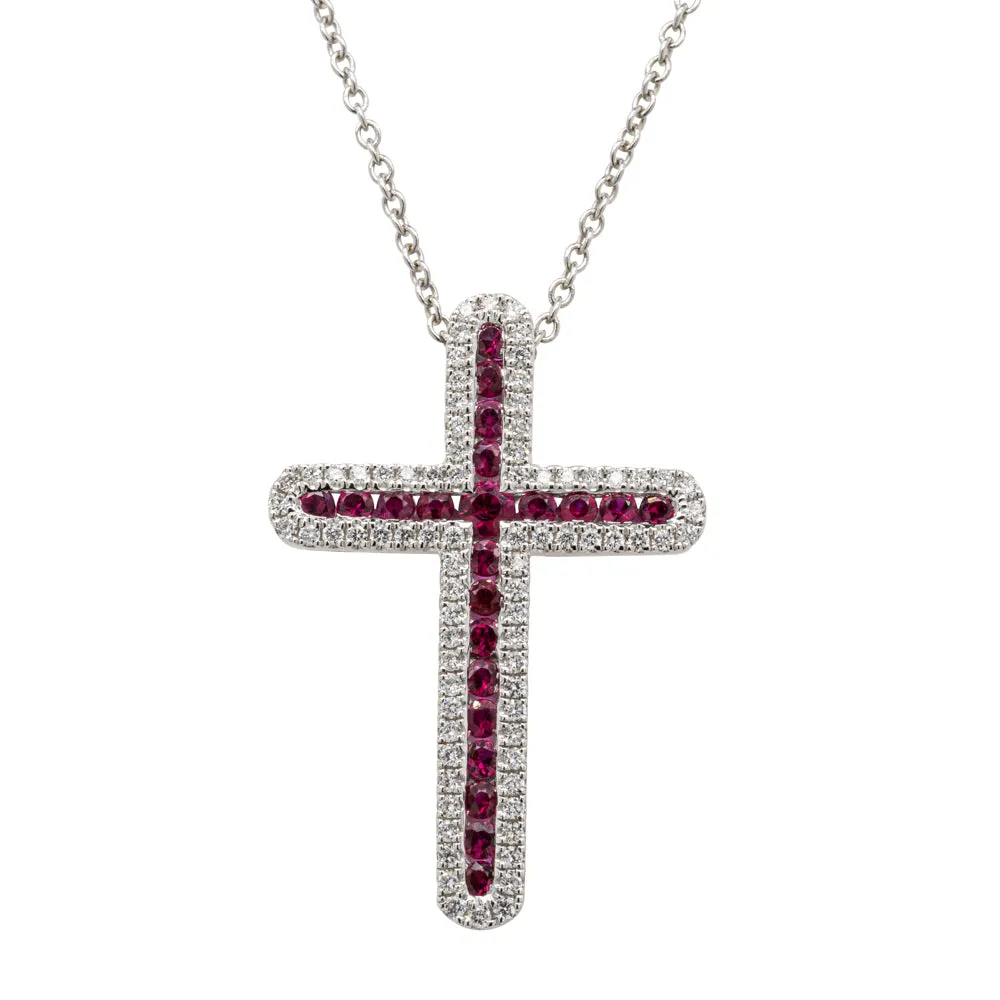 18ct White Gold Ruby & Diamond Cross Pendant