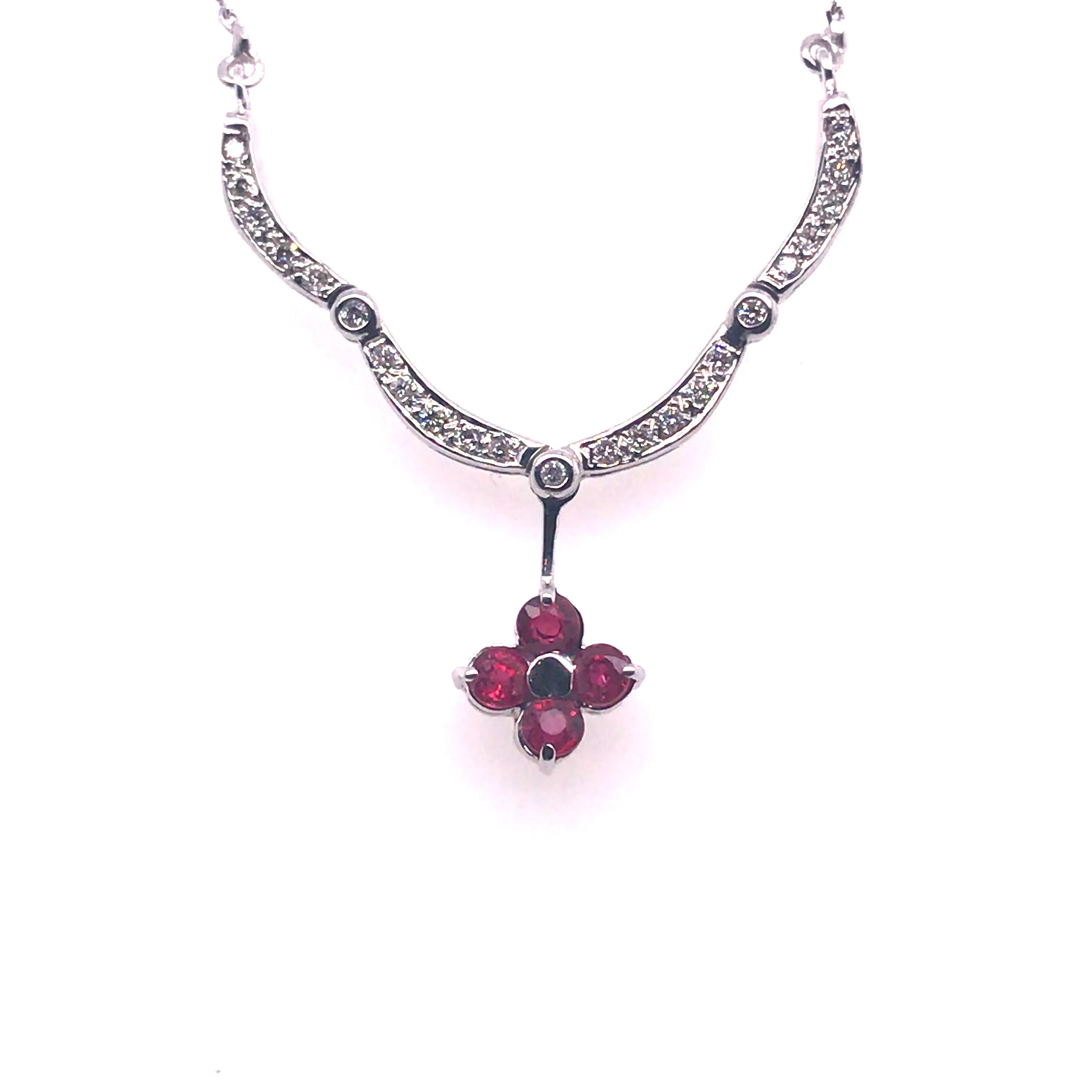 18ct White Gold Ruby & Diamond Pendant