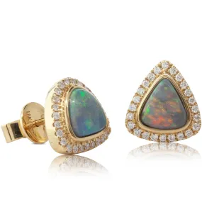 18ct Yellow Gold Opal & Diamond Earrings