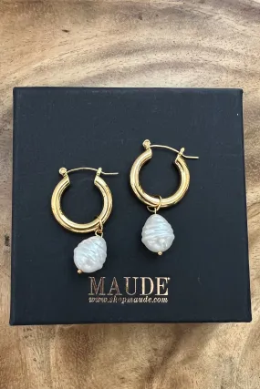 18K Faith Pearl Hoop Earrings