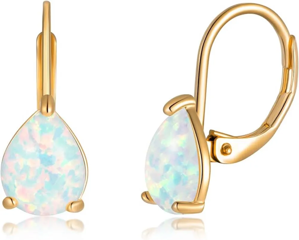 18k Gold Blue Opal Drop Earrings