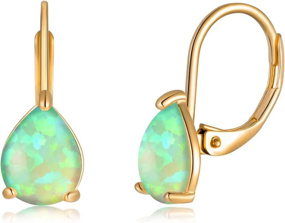 18k Gold Blue Opal Drop Earrings