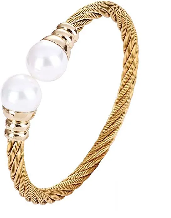 18k Gold Pearl Cuff Bangle