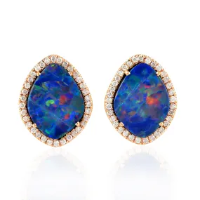 18K Rose Gold Prong Diamond Mix Opal Doublet Trendy Stud Earrings For Black Friday Gifts