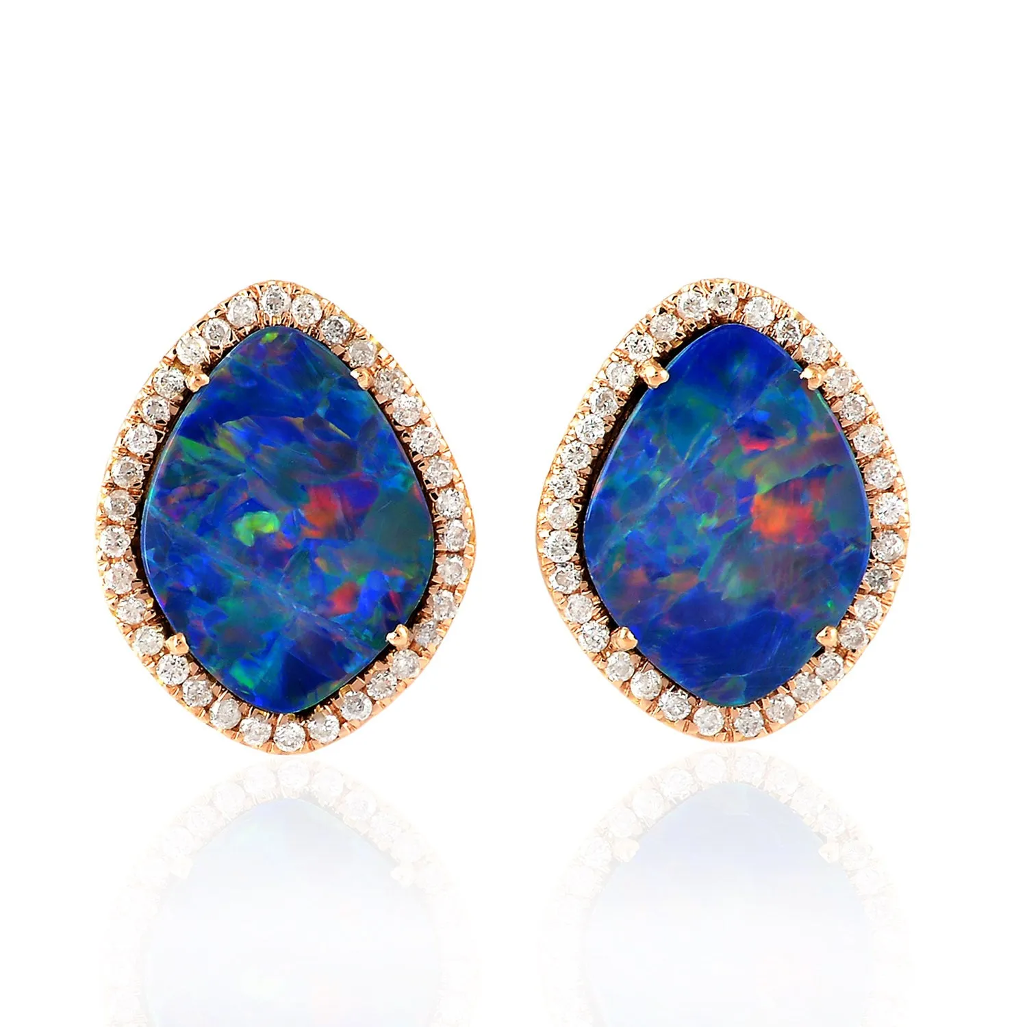 18K Rose Gold Prong Diamond Mix Opal Doublet Trendy Stud Earrings For Black Friday Gifts