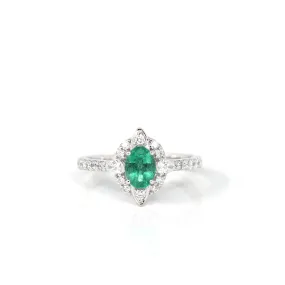 18k White Gold Natural Emerald Ring with Diamonds