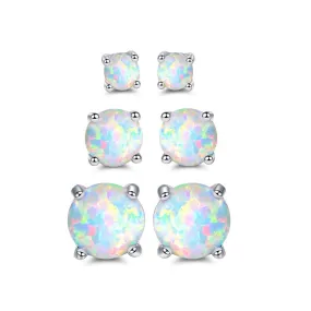 18K White Gold Plated Fire Opal Stud Earrings - 3pc Set