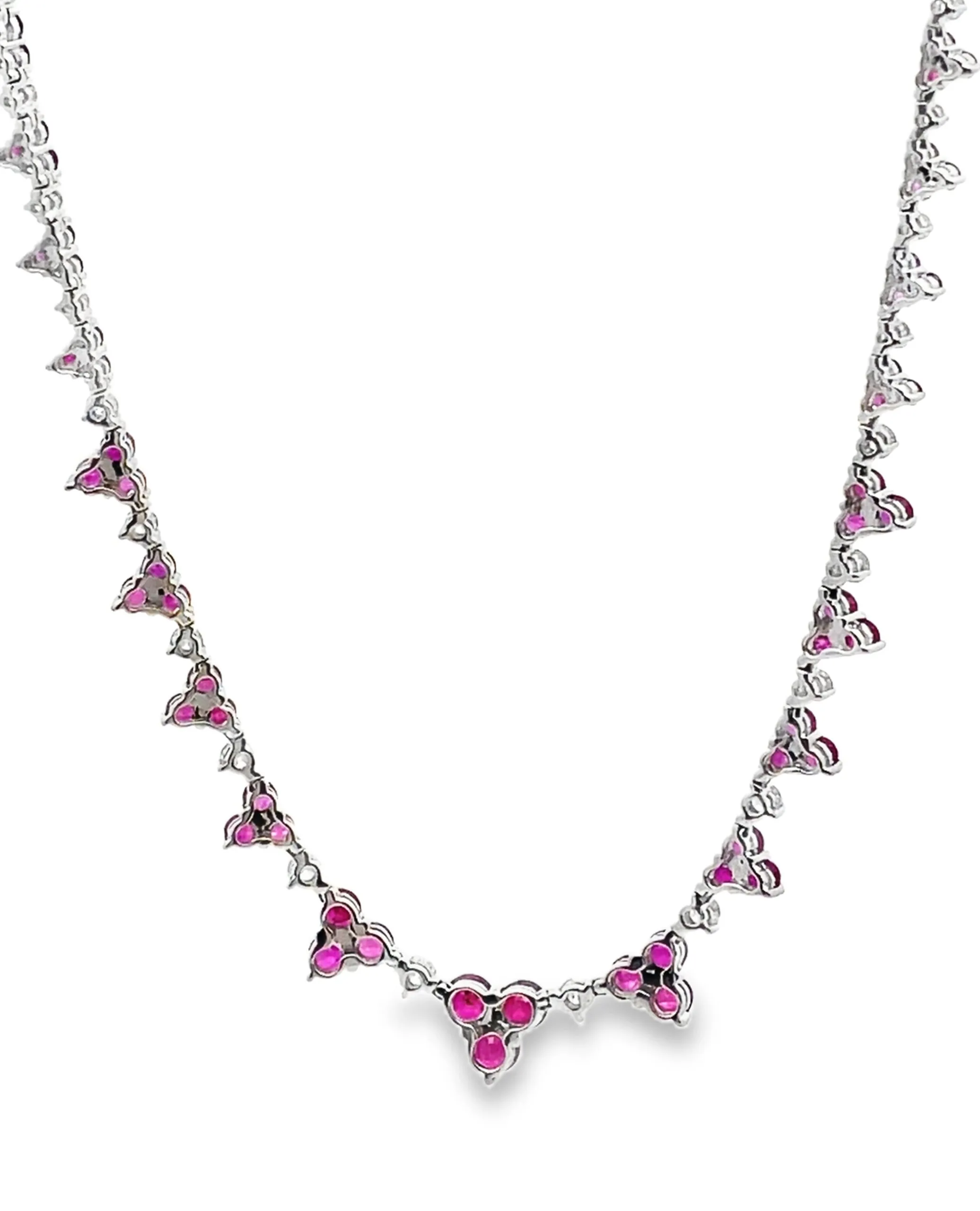 18K White Gold Ruby and Diamond Chevron Necklace