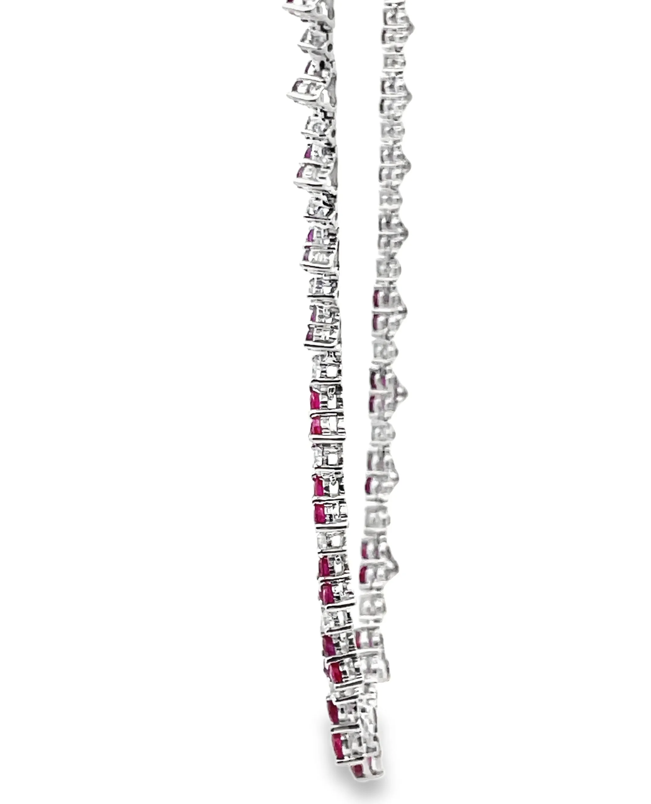 18K White Gold Ruby and Diamond Chevron Necklace