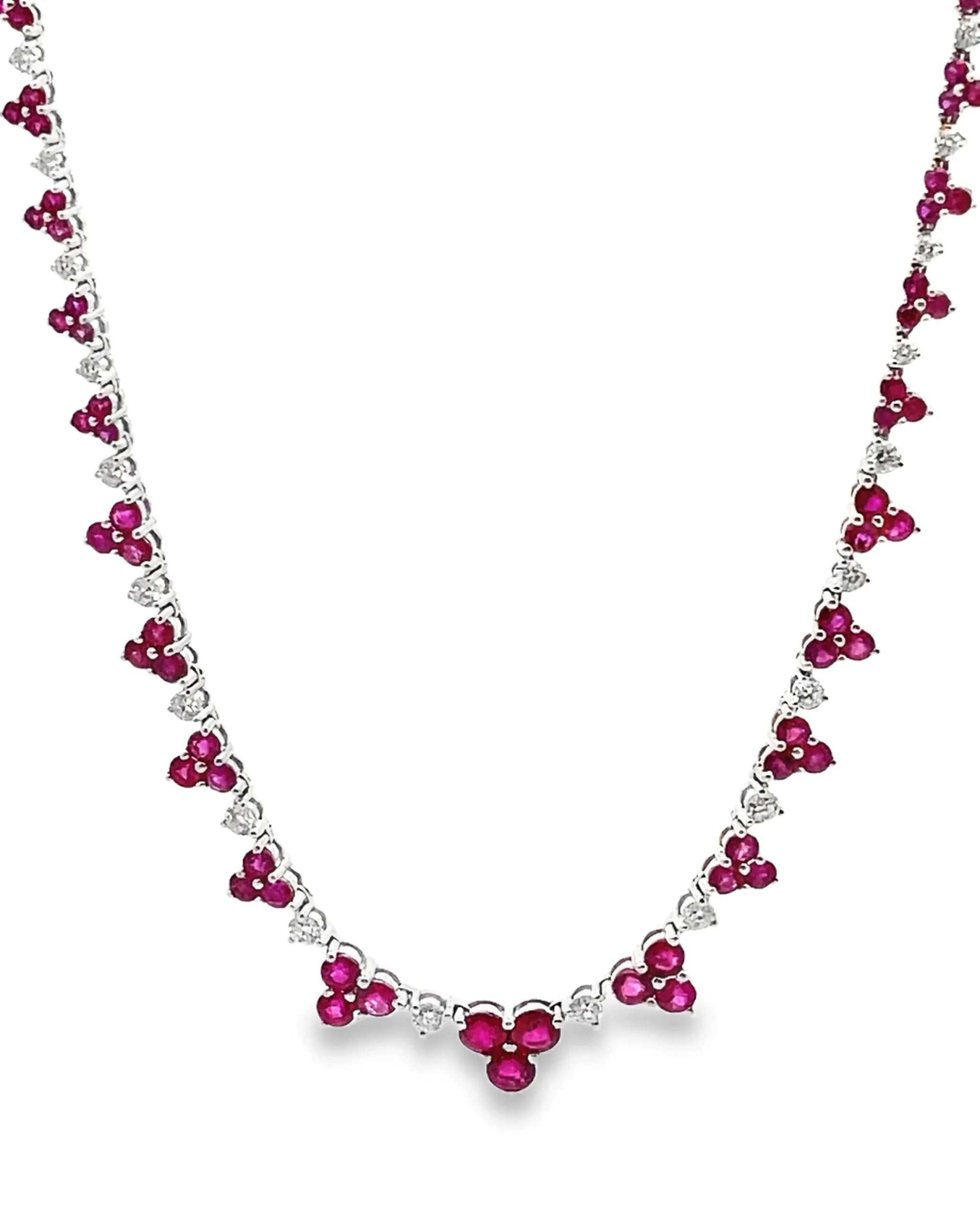 18K White Gold Ruby and Diamond Chevron Necklace