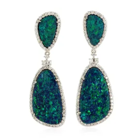 18K White Gold Uneven Opal Doublet Pave Natural Diamond Designer Dangler Fine Jewelry Gifts