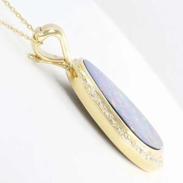 18K Yellow Gold Opal Diamond Necklace in Excellent Condition