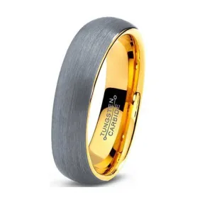 18K Yellow Gold Plated Domed Brushed Tungsten Carbide Wedding Ring - 6mm