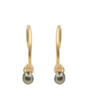 18k Yellow Gold Seed Hoop with Tahitian Pearl Drop Earrings