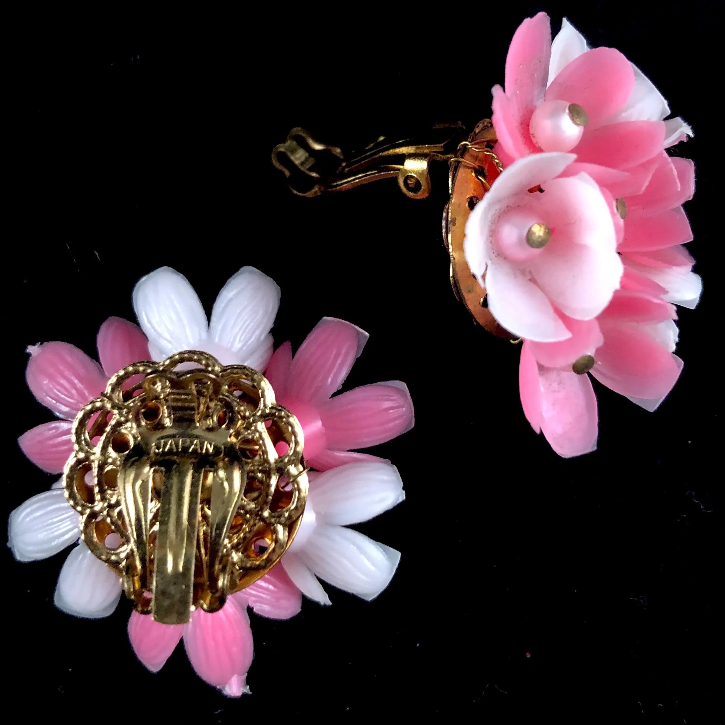 1960s Japan Pink Flower Earrings