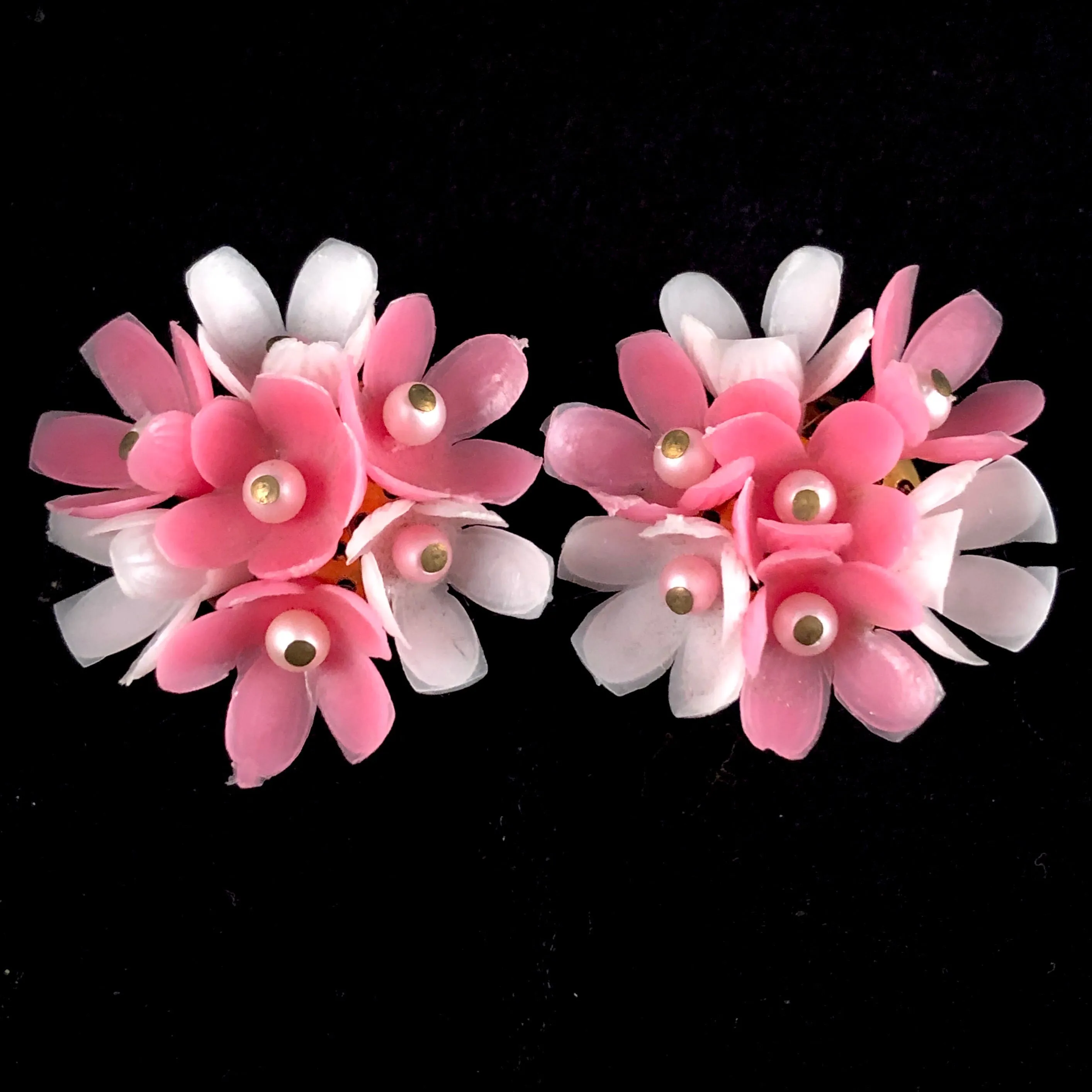 1960s Japan Pink Flower Earrings