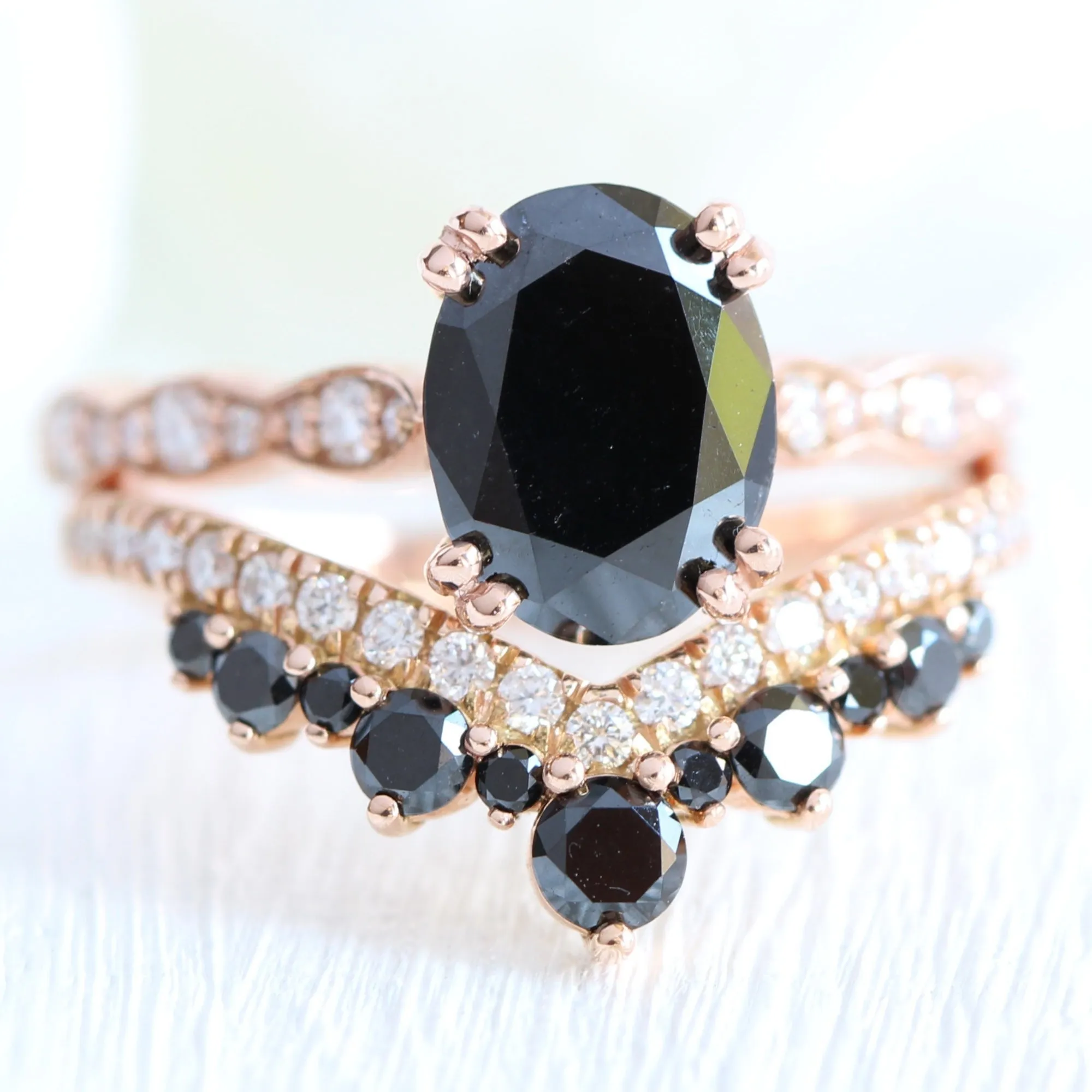 2 Ct. Oval Black Diamond Ring in Grace Solitaire Scalloped Band