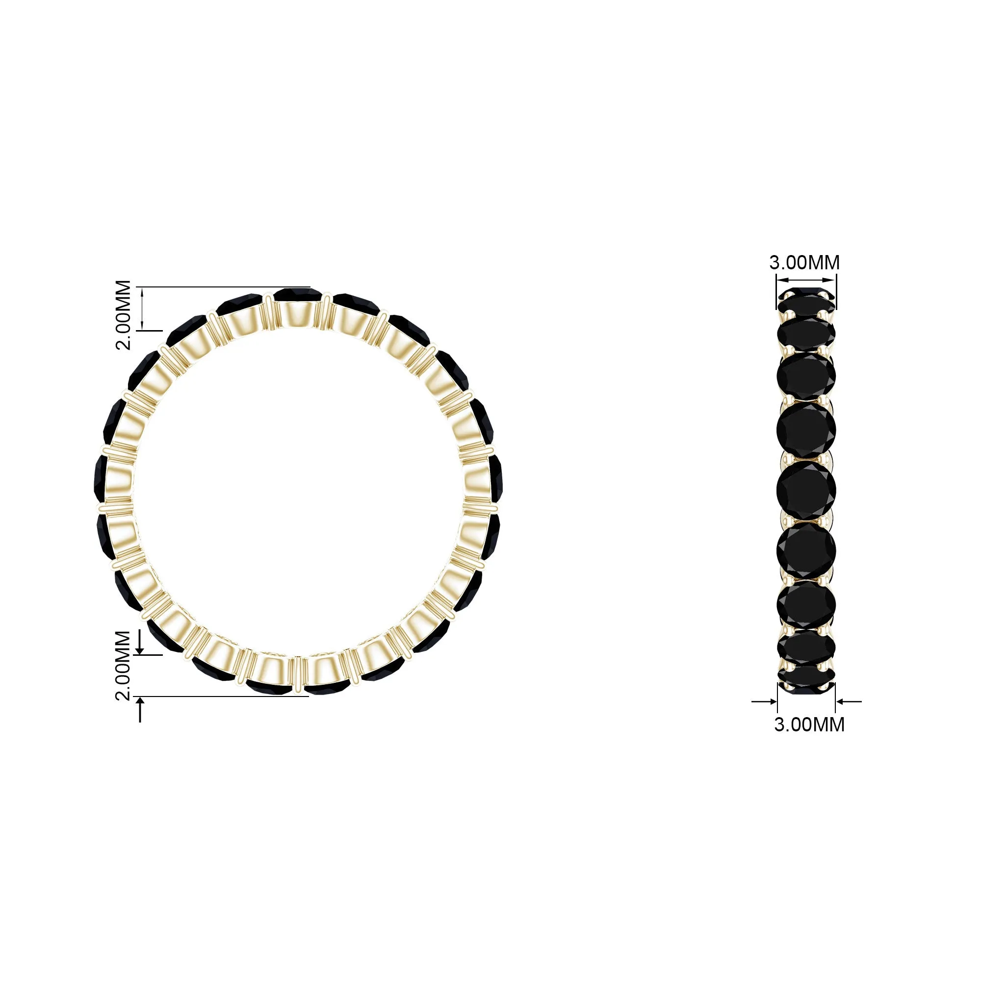 2 CT Round Black Spinel Full Eternity Ring in Gold