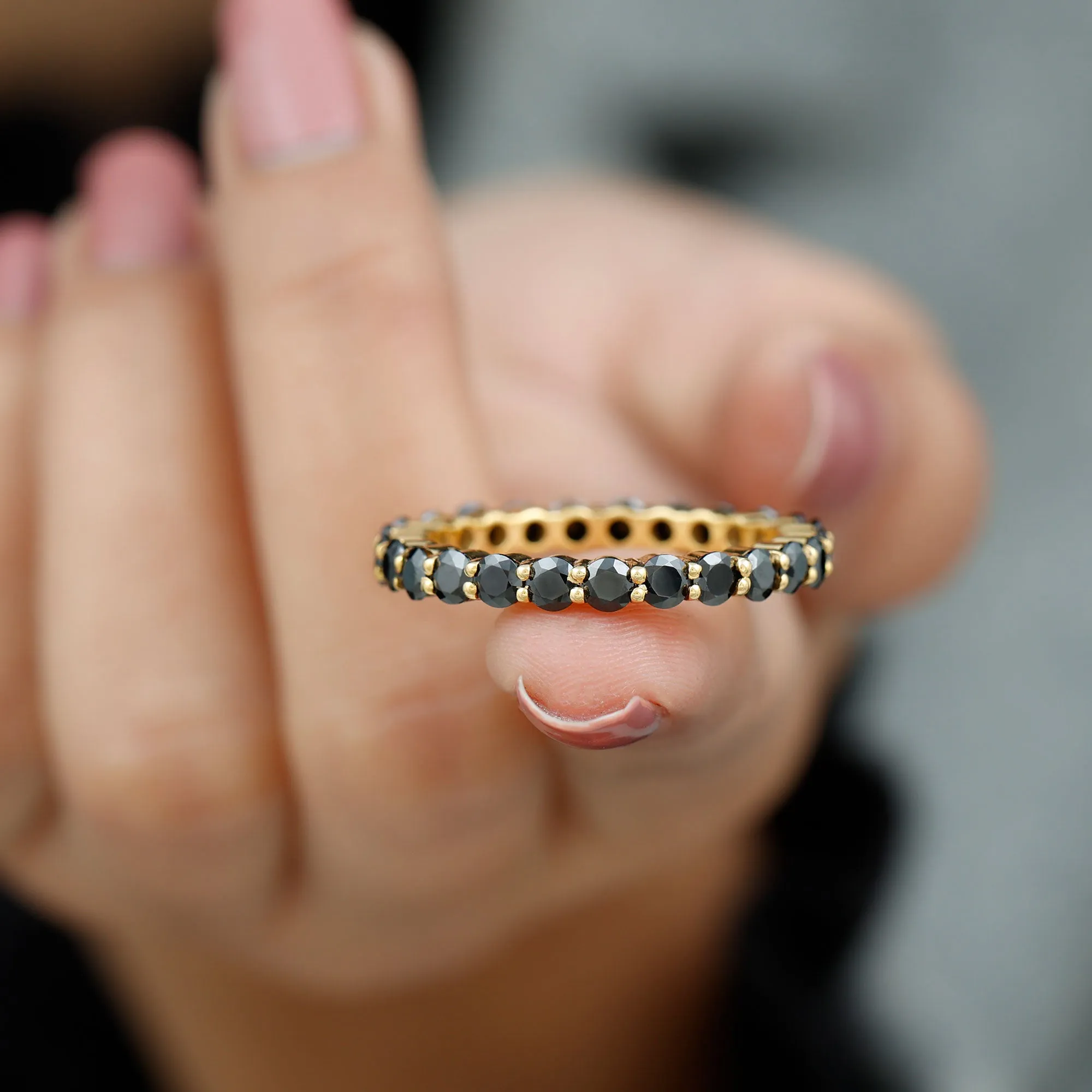 2 CT Round Black Spinel Full Eternity Ring in Gold